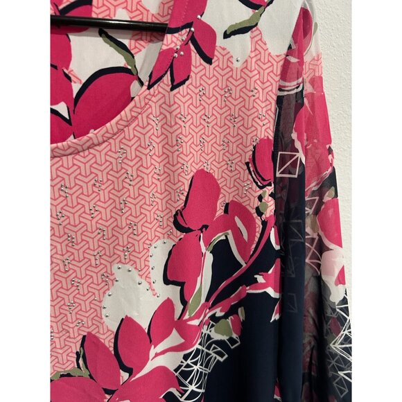 JM Collection Floral 3/4 Sleeve Top Pink Multi Sz Medium Embellished Bohemian - Picture 4 of 9